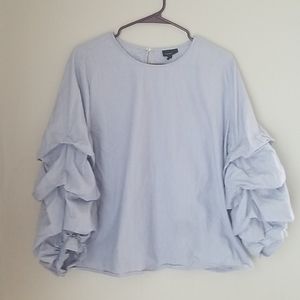Who What Wear Blue Ruffled Sleeve Blouse